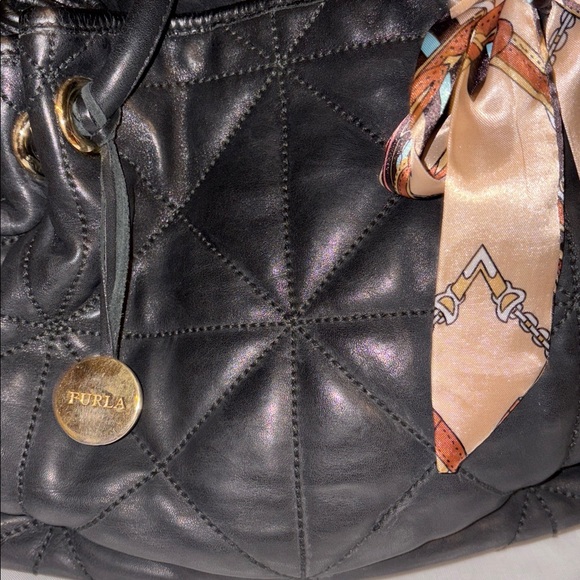 Furla Carmen Black Quilted Shoulder Bag with Scarf. - Picture 14 of 16